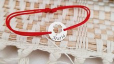 Bratara Good luck - Trifoi decupat si nume - Argint 925 - Snur reglabil, diverse culori