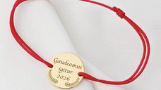 Bratara Graduation Gaudeamus Igitur cu Banut de 15 mm si Snur Reglabil din Argint Placat cu Aur Galben 18K