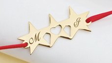 Bratara IMPREUNA - Constelatia mamei cu 3 stelute personalizate - Argint 925 placat cu Aur Galben 18K - Snur reglabil
