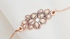 Bratara IMPREUNA - Floare sakura cu cristal Swarovski & lantisor - Argint 925 placat cu Aur Roz 18K