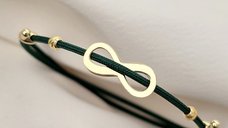 Brățara Infinitul Meu - Șnur verde Gros si 2 bilute de 3 mm - Argint 925 placat cu Aur Galben 18K