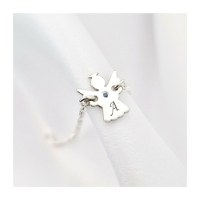 Bratara ingeras - personalizat cu initiala si Piatra pretioasa - Argint 925 Rodiat - Cu lantisor fata/baiat - 1