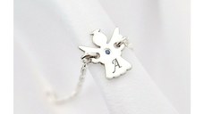 Bratara ingeras - personalizat cu initiala si Piatra pretioasa - Argint 925 Rodiat - Cu lantisor fata/baiat