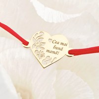 Bratara Inima decupata - Cea mai buna mama - Argint 925 placat cu Aur Galben 18K - Snur reglabil, diverse culori - 1