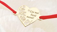 Bratara Inima decupata - Cea mai buna mama - Argint 925 placat cu Aur Galben 18K - Snur reglabil, diverse culori