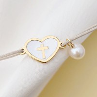 Bratara Inima pura - Bijuterie cu Har - Argint 925 placat cu Aur Galben 18K & Email alb - Snur reglabil - 1