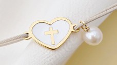 Bratara Inima pura - Bijuterie cu Har - Argint 925 placat cu Aur Galben 18K & Email alb - Snur reglabil