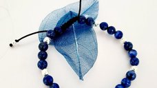 Bratara Intelepciune - Pietre Lapis Lazuli - Bilute din Argint 925 - Snur negru rezistent si reglabil