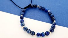 Bratara Intelepciune - Pietre Lapis Lazuli - Bilute din Aur 14K - Snur negru rezistent si reglabil