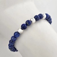 Bratara Intelepciune - Pietre Lapis Lazuli de 6 mm - Bilute din Argint 925 - Snur elastic - 1