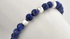 Bratara Intelepciune - Pietre Lapis Lazuli de 6 mm - Bilute din Argint 925 - Snur elastic