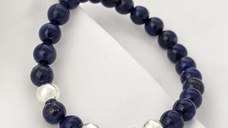 Bratara Intelepciune - Pietre Lapis Lazuli de 8 mm - Bilute din Argint 925 - Snur elastic