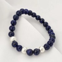 Bratara Intelepciune - Pietre Lapis Lazuli de 8 mm - Bilute din Argint 925 - Snur elastic - 1