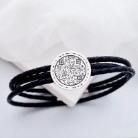 Bratara Iubire transmisa - Banut 20 mm cu amprenta vocala si Qr Code - Argint 925 - Piele impletita - 1