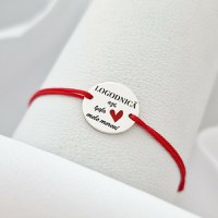 Bratara logodnica azi, sefa inimii mele mereu - Argint 925 si email rosu - Snur reglabil - 1