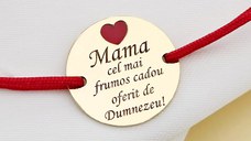 Bratara Mama, cadou de la Dumnezeu - Argint 925 placat cu Aur Galben 18K si inima cu email rosu - Snur reglabil, diverse culori