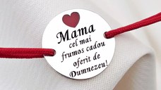 Bratara Mama, cadou de la Dumnezeu - Argint 925 si inima cu email rosu - Snur reglabil, diverse culori