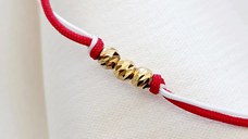 Bratara Martisor - 3 Bilute din Argint 925 placat cu Aur Galben 18K - Snur combinat rosu&alb