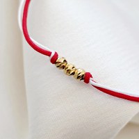 Bratara Martisor - 3 Bilute din Argint 925 placat cu Aur Galben 18K - Snur combinat rosu&alb - 1