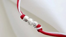 Bratara Martisor - 3 Bilute din Argint 925 - Snur combinat rosu&alb