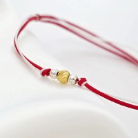 Bratara Martisor - 3 Bilute Simetrie - Argint 925 - Snur combinat Rosu&Alb - 1