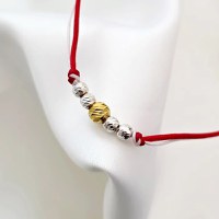 Bratara Martisor - 5 Bilute Simetrie - Argint 925 - Snur combinat Rosu&Alb - 1