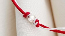 Bratara Martisor - Biluta din Argint 925 - Snur combinat rosu&alb