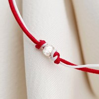 Bratara Martisor - Biluta din Argint 925 - Snur combinat rosu&alb - 1