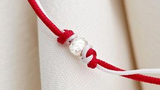 Bratara Martisor - Biluta din Argint 925 - Snur combinat rosu&alb