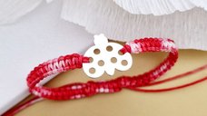 Bratara Martisor - Simbol buburuza din Argint 925 - Snur impletit rosu&alb