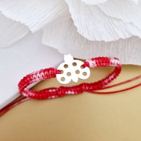 Bratara Martisor - Simbol buburuza din Argint 925 - Snur impletit rosu&alb - 1