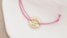 Bratara Mica printesa - Banut 12 mm personalizat cu nume - Argint placat cu Aur Galben 18K - Snur reglabil, diverse culori