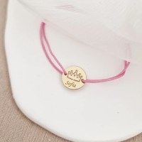 Bratara Mica printesa - Banut 12 mm personalizat cu nume - Argint placat cu Aur Galben 18K - Snur reglabil, diverse culori - 1