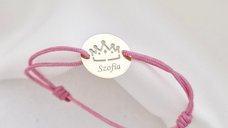 Bratara Mica printesa - Banut 12 mm personalizat cu nume - Aur Galben 14K - Snur reglabil, diverse culori