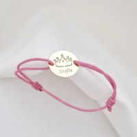 Bratara Mica printesa - Banut 12 mm personalizat cu nume - Aur Galben 14K - Snur reglabil, diverse culori - 1