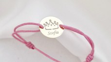 Bratara Mica printesa - Banut 12 mm personalizat cu nume - Aur Galben 14K - Snur reglabil, diverse culori