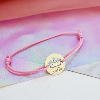 Bratara Mica printesa - Banut 12 mm personalizat cu nume - Aur Galben 9K - Snur reglabil, diverse culori - 1