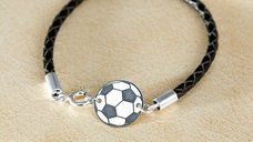 Bratara minge de fotbal - Argint 925 - piele impletita