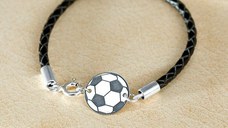 Bratara minge de fotbal - Argint 925 - piele impletita