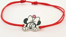 Bratara Minnie Mouse decupata din argint 925, cu cristal Swarovski si snur reglabil
