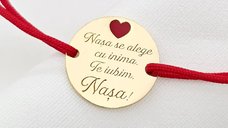 Bratara Nasa mea - Argint 925 placat cu Aur Galben 18K - Inimioara cu email rosu - Snur reglabil, diverse culori