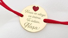 Bratara Nasa mea - Argint 925 placat cu Aur Galben 18K - Inimioara cu email rosu - Snur reglabil, diverse culori