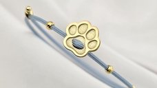 Brățara Paw – pandantiv lăbuță si 2 biluțe 3 mm pe Snur blue Gros, din Argint 925 placat cu Aur Galben 18K