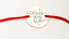 Bratara personalizata Always in my heart - Argint 925 cu snur rosu