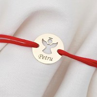 Bratara personalizata - Banut 10 mm - Inger pazitor decupat cu aripi deschise - Aur Galben 14 K - Snur reglabil - 1