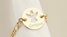 Bratara personalizata - Banut 10 mm - Inger pazitor decupat cu aripi deschise - Aur Galben 9K - Cu lantisor fata/baiat