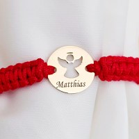 Bratara personalizata - Banut 10 mm - Inger pazitor decupat cu aripi deschise - Aur Galben 9K - Snur impletit reglabil - 1