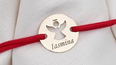 Bratara personalizata - Banut 10 mm - Inger pazitor decupat cu aripi deschise - Aur Galben 9K - Snur reglabil