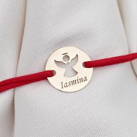 Bratara personalizata - Banut 10 mm - Inger pazitor decupat cu aripi deschise - Aur Galben 9K - Snur reglabil - 1