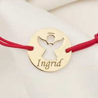 Bratara personalizata - Banut 15 mm - Inger pazitor decupat cu aripi deschise - Argint 925 placat cu Aur Galben 18K - Snur reglabil - 1